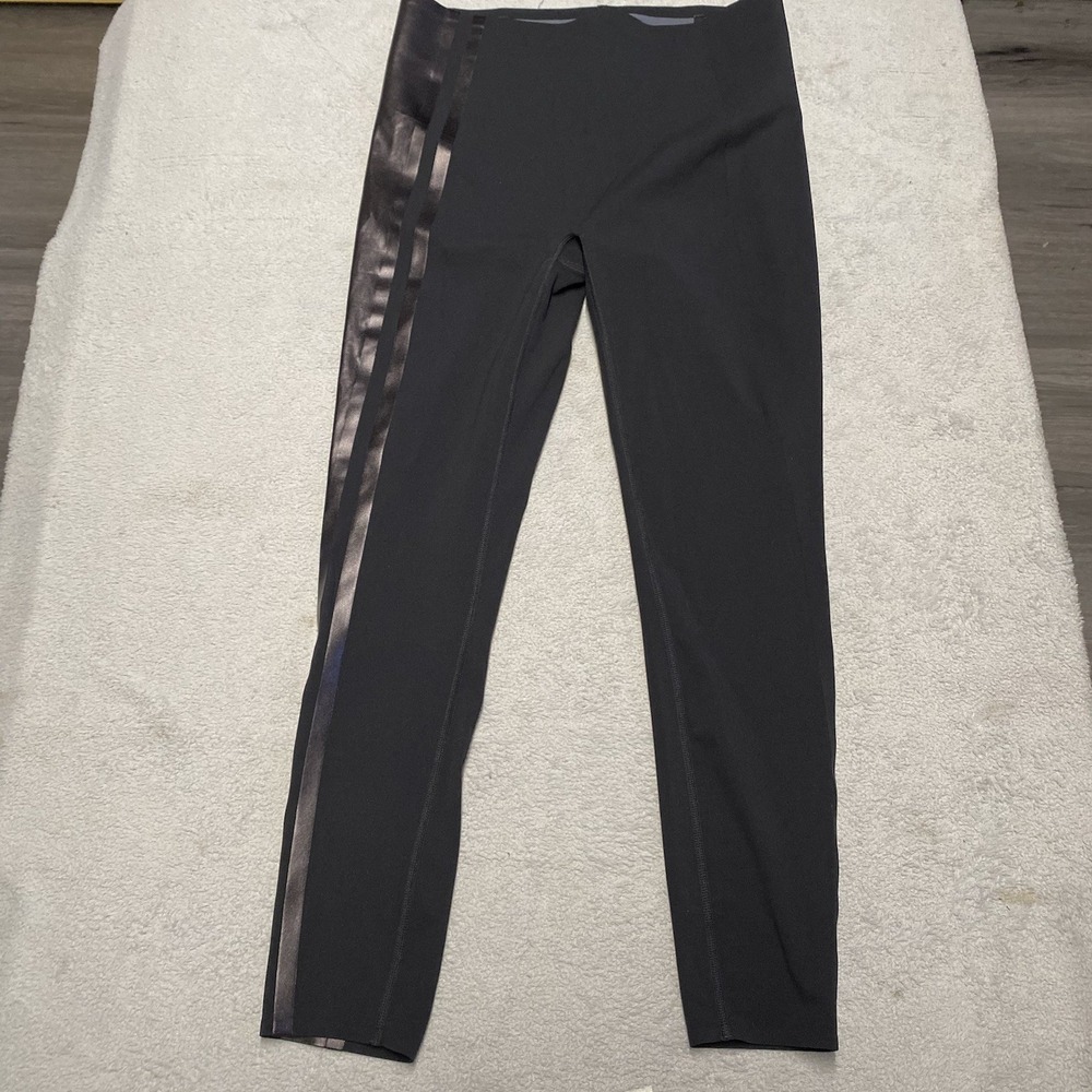 SPANX Black High-Waist Leggings with Satin Side Stripe